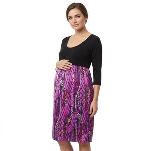 Maternal America Empire Waist Maternity Dress XL Purple Abstract